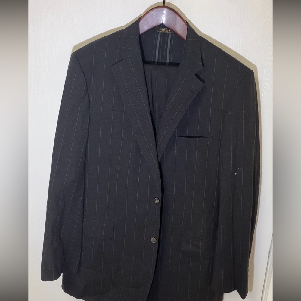 PAUL STUART Suit  (Great Condition, 43L, Grey Pinstripe, Wool)
